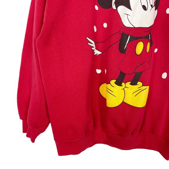 Vintage Mickey Mouse Christmas Sweatshirt Crewneck Size L Red Made In USA - Picture 4 of 8